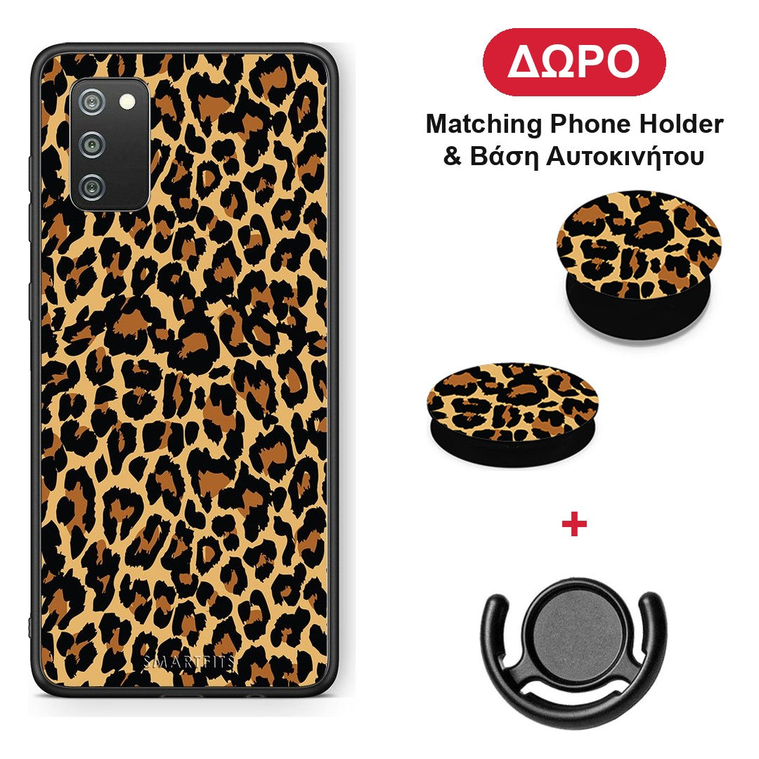 Animal Leopard - Samsung Galaxy A02s / M02s / F02s θήκη + Δώρο Phone Holder & Βάση Αυτοκινήτου