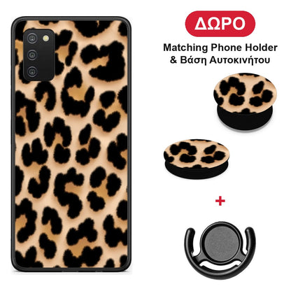 Leopard Print Tan Large - Samsung Galaxy A02s / M02s / F02s θήκη + Δώρο Phone Holder & Βάση Αυτοκινήτου