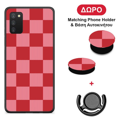 Red and Pink Striped Checks - Samsung Galaxy A02s / M02s / F02s θήκη + Δώρο Phone Holder & Βάση Αυτοκινήτου