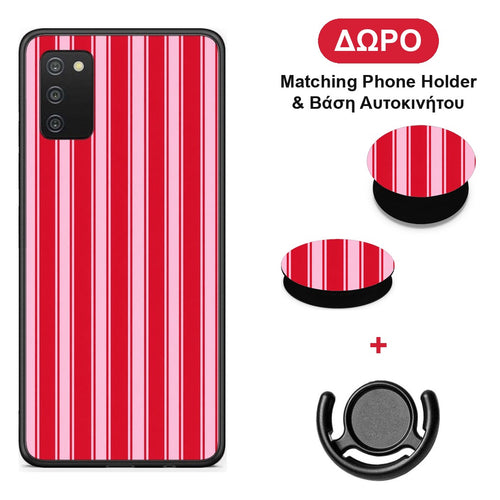 Red and Pink Vertical Pinstripes - Samsung Galaxy A02s / M02s / F02s θήκη + Δώρο Phone Holder & Βάση Αυτοκινήτου