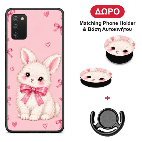 White Bunny and Pink Bows - Samsung Galaxy A02s / M02s / F02s θήκη + Δώρο Phone Holder & Βάση Αυτοκινήτου