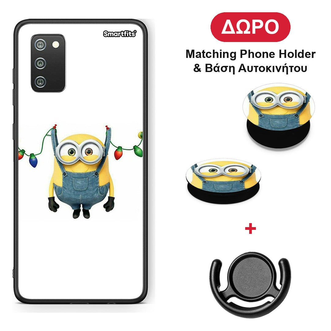Xmas Minion Lights - Samsung Galaxy A02s / M02s / F02s θήκη + Δώρο Phone Holder & Βάση Αυτοκινήτου