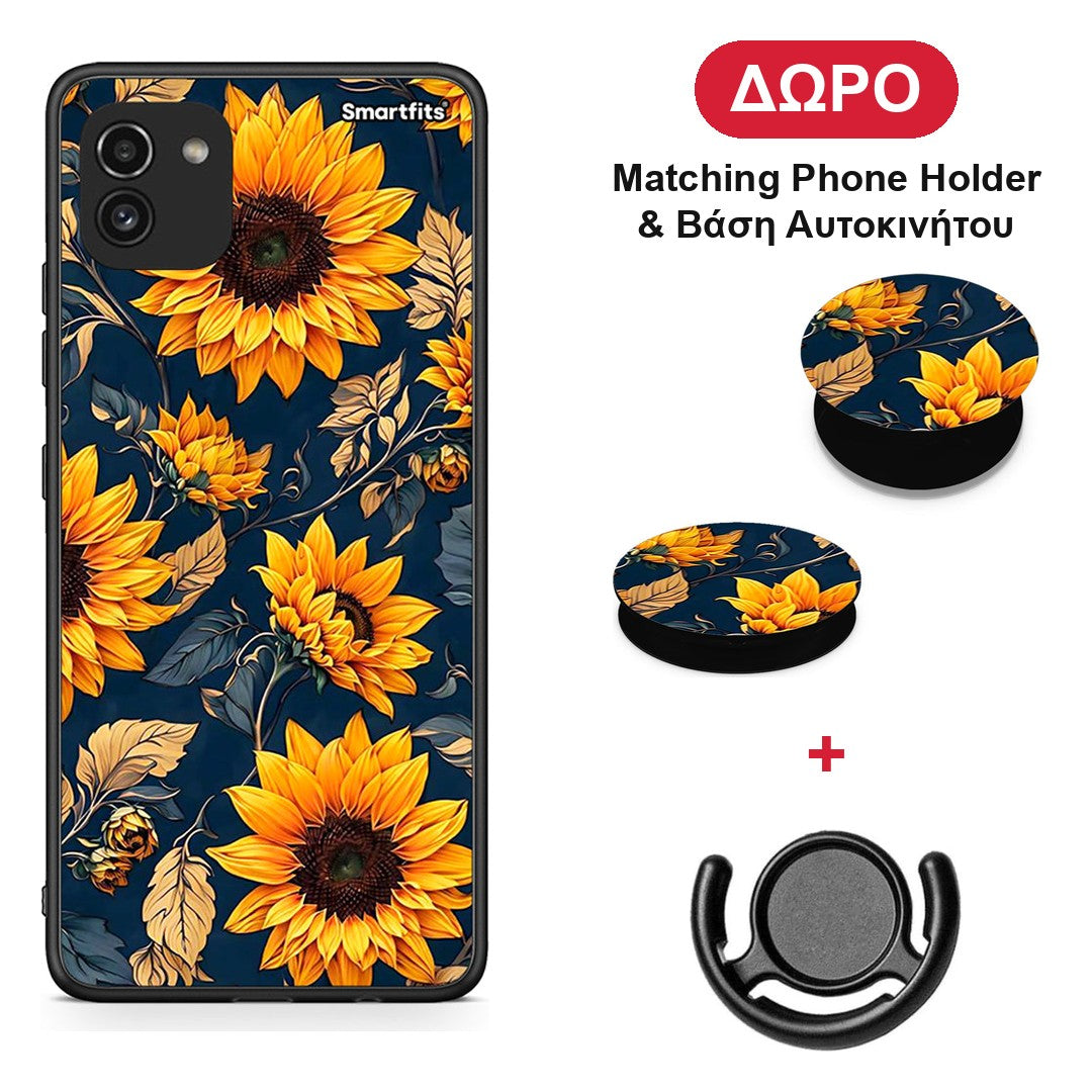 Autumn Sunflowers - Samsung Galaxy A03 θήκη + Δώρο Phone Holder & Βάση Αυτοκινήτου