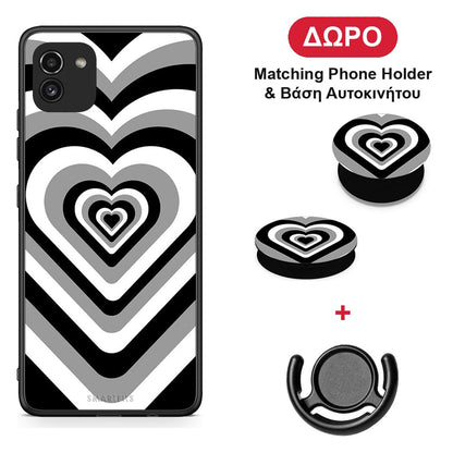Black Hearts - Samsung Galaxy A03 θήκη + Δώρο Phone Holder & Βάση Αυτοκινήτου