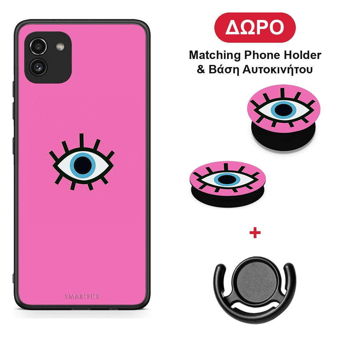 Blue Eye Pink - Samsung Galaxy A03 θήκη + Δώρο Phone Holder & Βάση Αυτοκινήτου