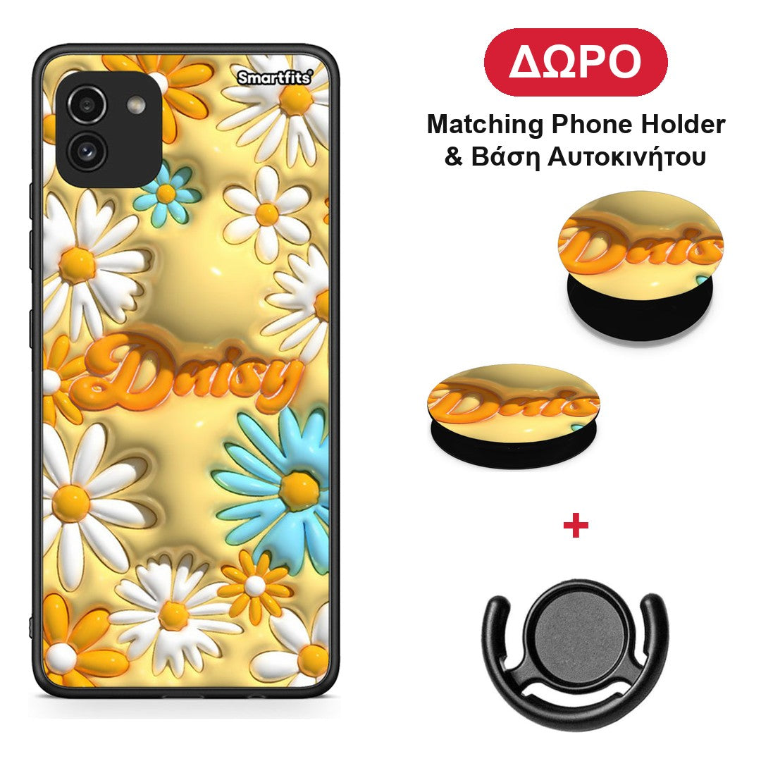 Bubble Daisies - Samsung Galaxy A03 θήκη + Δώρο Phone Holder & Βάση Αυτοκινήτου
