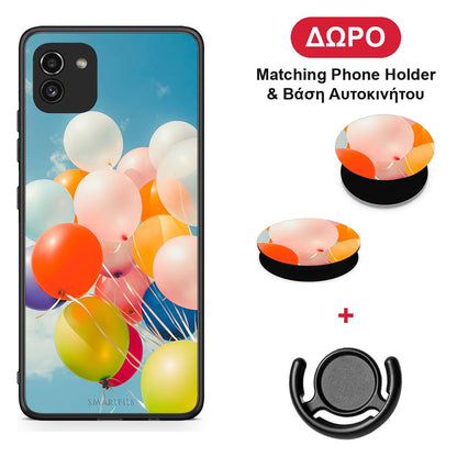 Colorful Balloons - Samsung Galaxy A03 θήκη + Δώρο Phone Holder & Βάση Αυτοκινήτου
