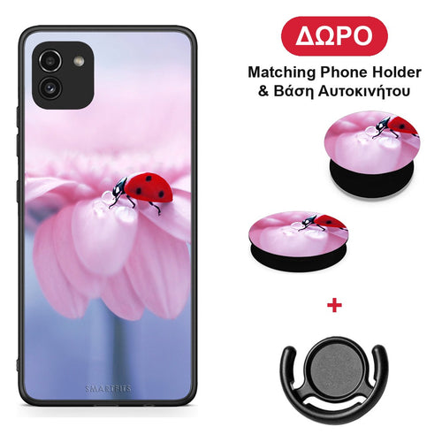 Ladybug Flower - Samsung Galaxy A03 θήκη + Δώρο Phone Holder & Βάση Αυτοκινήτου
