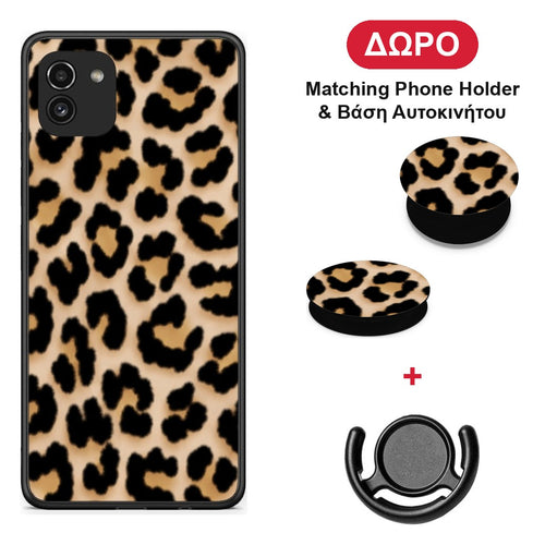 Leopard Print Tan Small - Samsung Galaxy A03 θήκη + Δώρο Phone Holder & Βάση Αυτοκινήτου