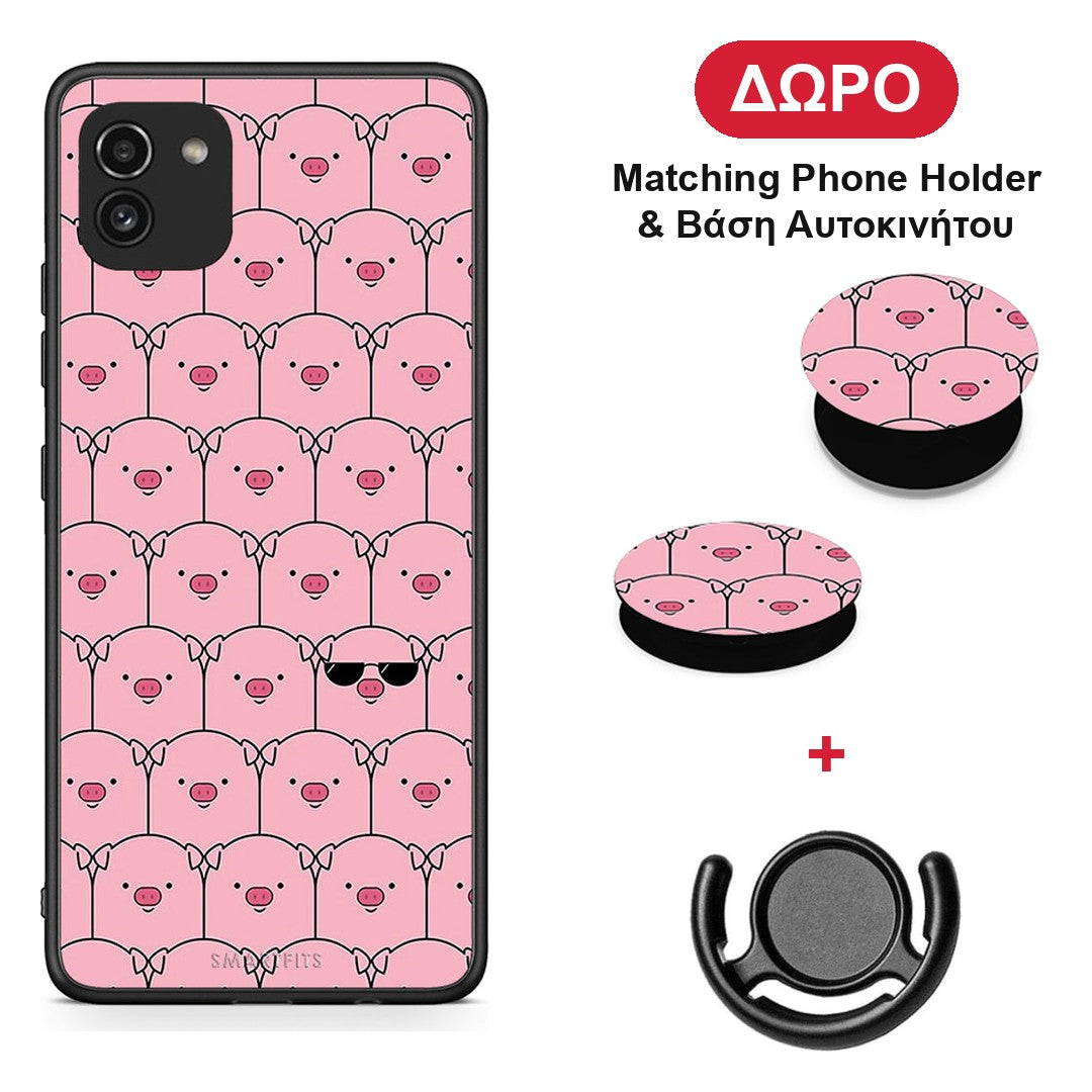 Pig Glasses - Samsung Galaxy A03 θήκη + Δώρο Phone Holder & Βάση Αυτοκινήτου