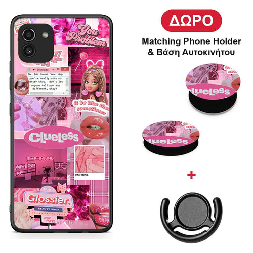 Pink Love - Samsung Galaxy A03 θήκη + Δώρο Phone Holder & Βάση Αυτοκινήτου