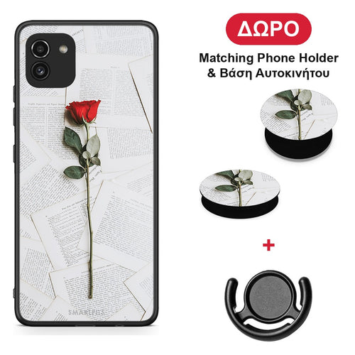 Red Rose - Samsung Galaxy A03 θήκη + Δώρο Phone Holder & Βάση Αυτοκινήτου