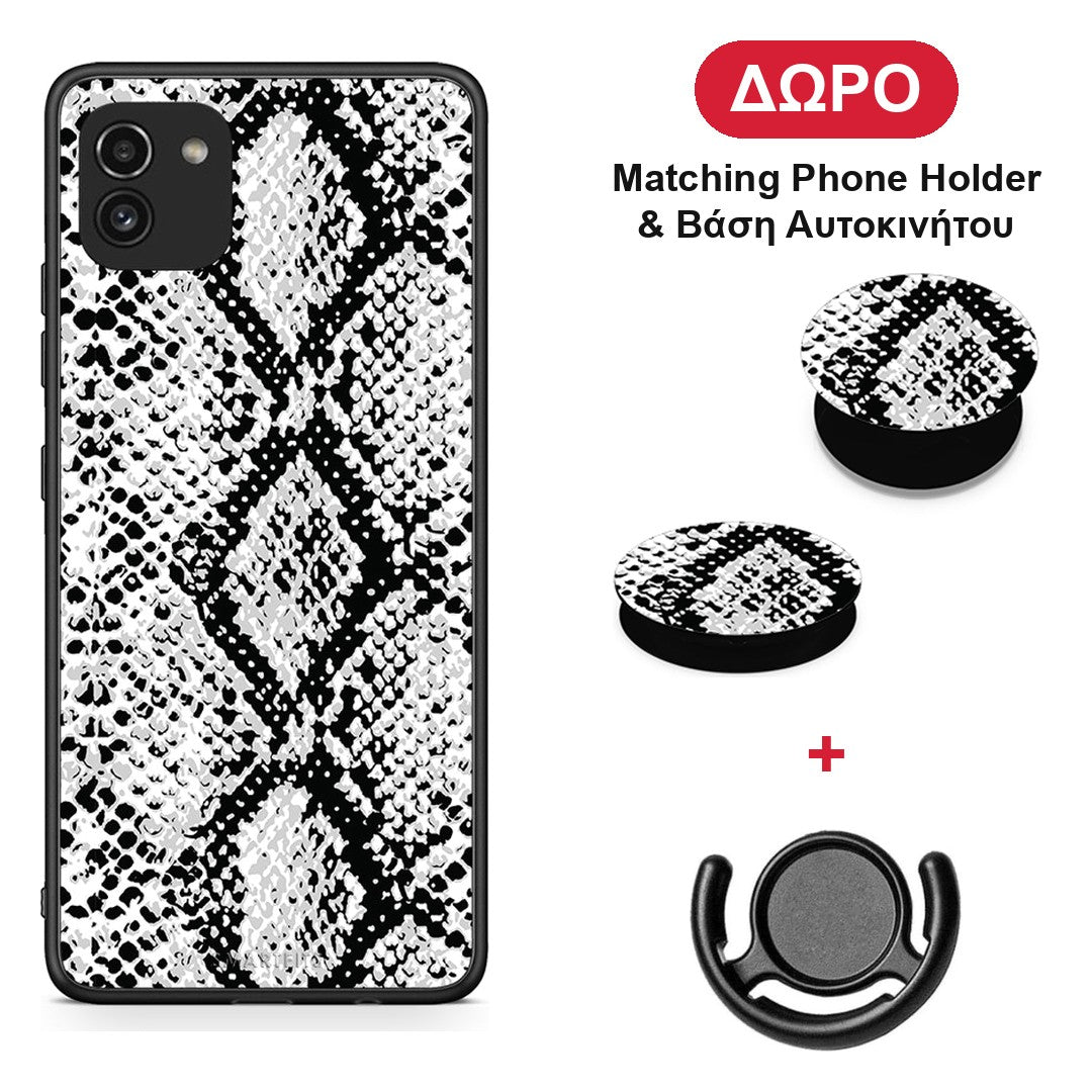 Animal White Snake - Samsung Galaxy A03 θήκη + Δώρο Phone Holder & Βάση Αυτοκινήτου