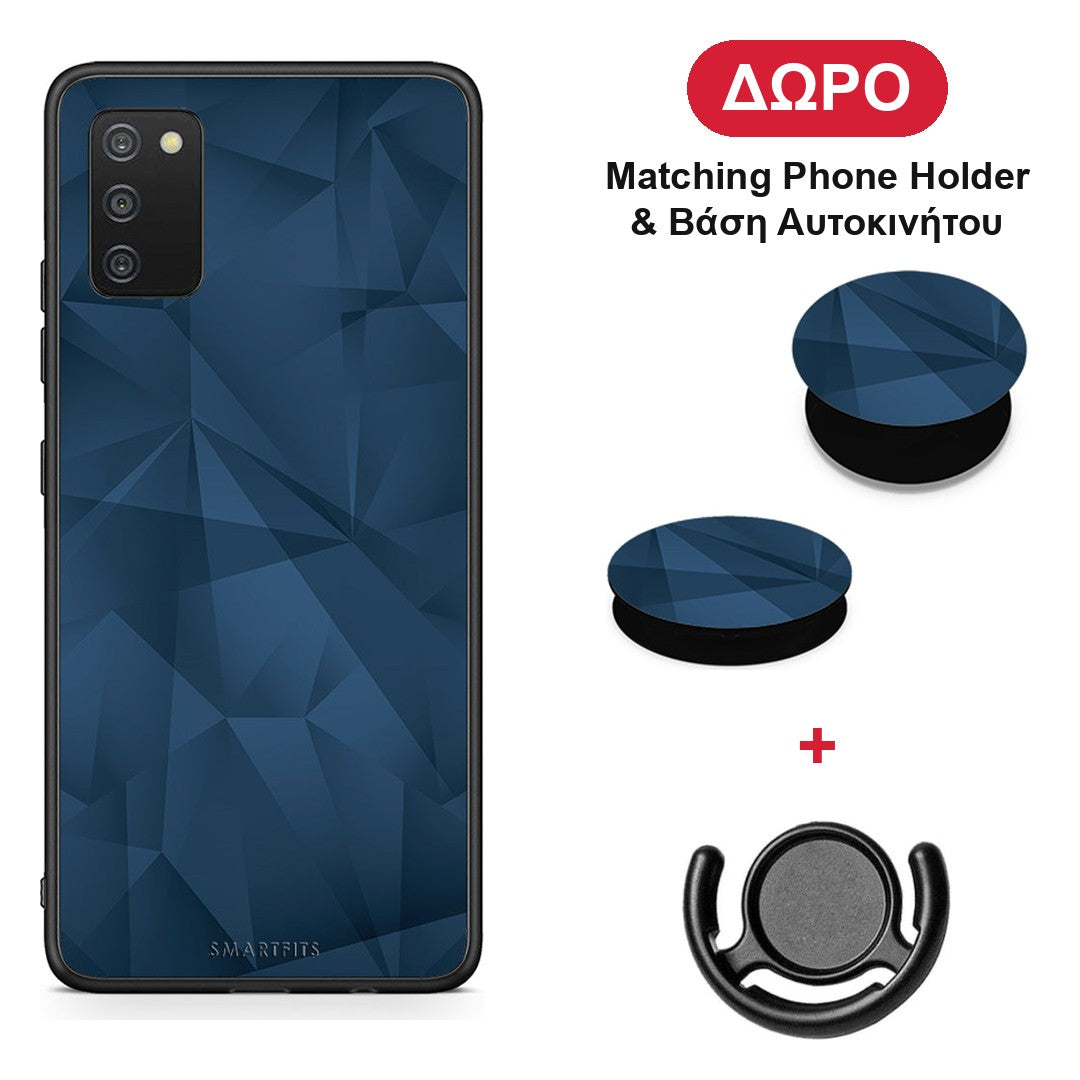 Geometric Blue Abstract - Samsung Galaxy A03s θήκη + Δώρο Phone Holder & Βάση Αυτοκινήτου