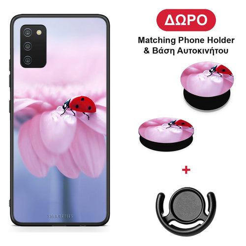 Ladybug Flower - Samsung Galaxy A03s θήκη + Δώρο Phone Holder & Βάση Αυτοκινήτου