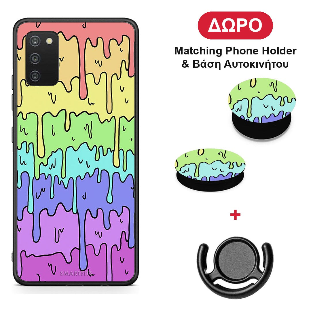 Melting Rainbow - Samsung Galaxy A03s θήκη + Δώρο Phone Holder & Βάση Αυτοκινήτου
