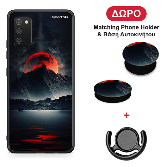 Red Full Moon - Samsung Galaxy A03s θήκη + Δώρο Phone Holder & Βάση Αυτοκινήτου