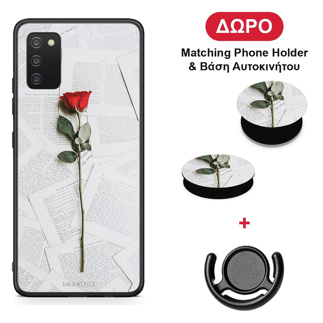 Red Rose - Samsung Galaxy A03s θήκη + Δώρο Phone Holder & Βάση Αυτοκινήτου