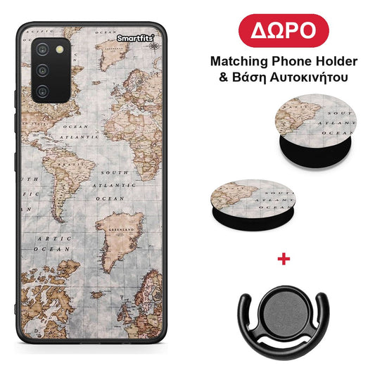 World Map - Samsung Galaxy A03s θήκη + Δώρο Phone Holder & Βάση Αυτοκινήτου