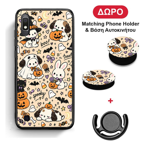 Halloween Puppies and Friends on Cream - Samsung Galaxy A10 θήκη + Δώρο Phone Holder & Βάση Αυτοκινήτου