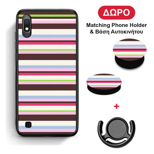 Multicolour Horizontal Stripes - Samsung Galaxy A10 θήκη + Δώρο Phone Holder & Βάση Αυτοκινήτου