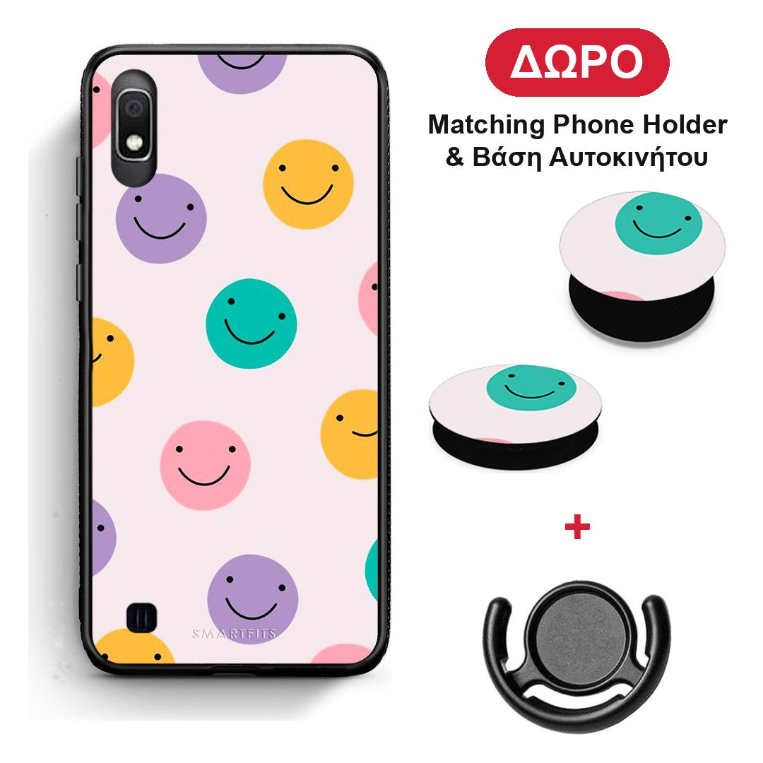 Smiley Faces - Samsung Galaxy A10 θήκη + Δώρο Phone Holder & Βάση Αυτοκινήτου