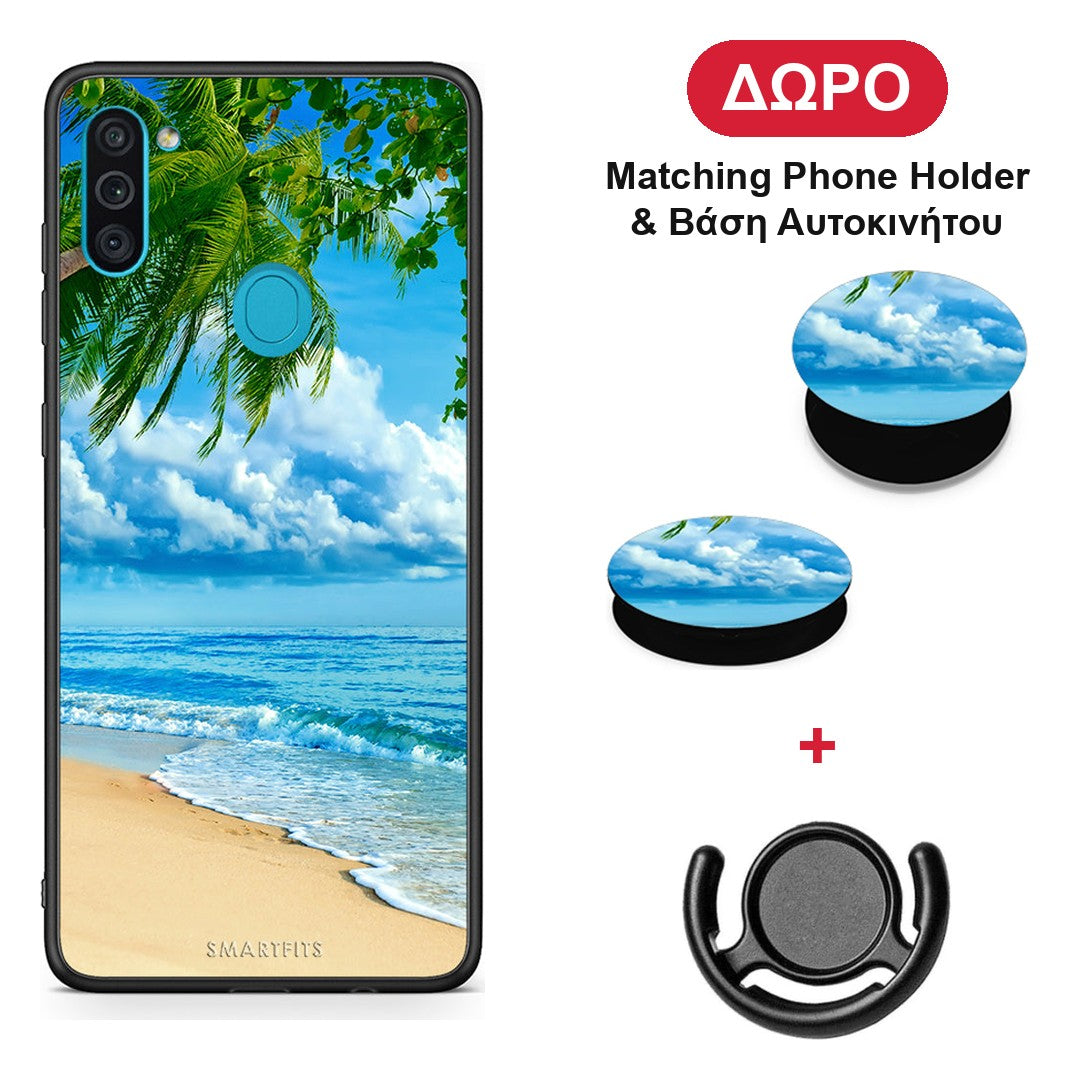 Beautiful Beach - Samsung Galaxy A11 / M11 θήκη + Δώρο Phone Holder & Βάση Αυτοκινήτου