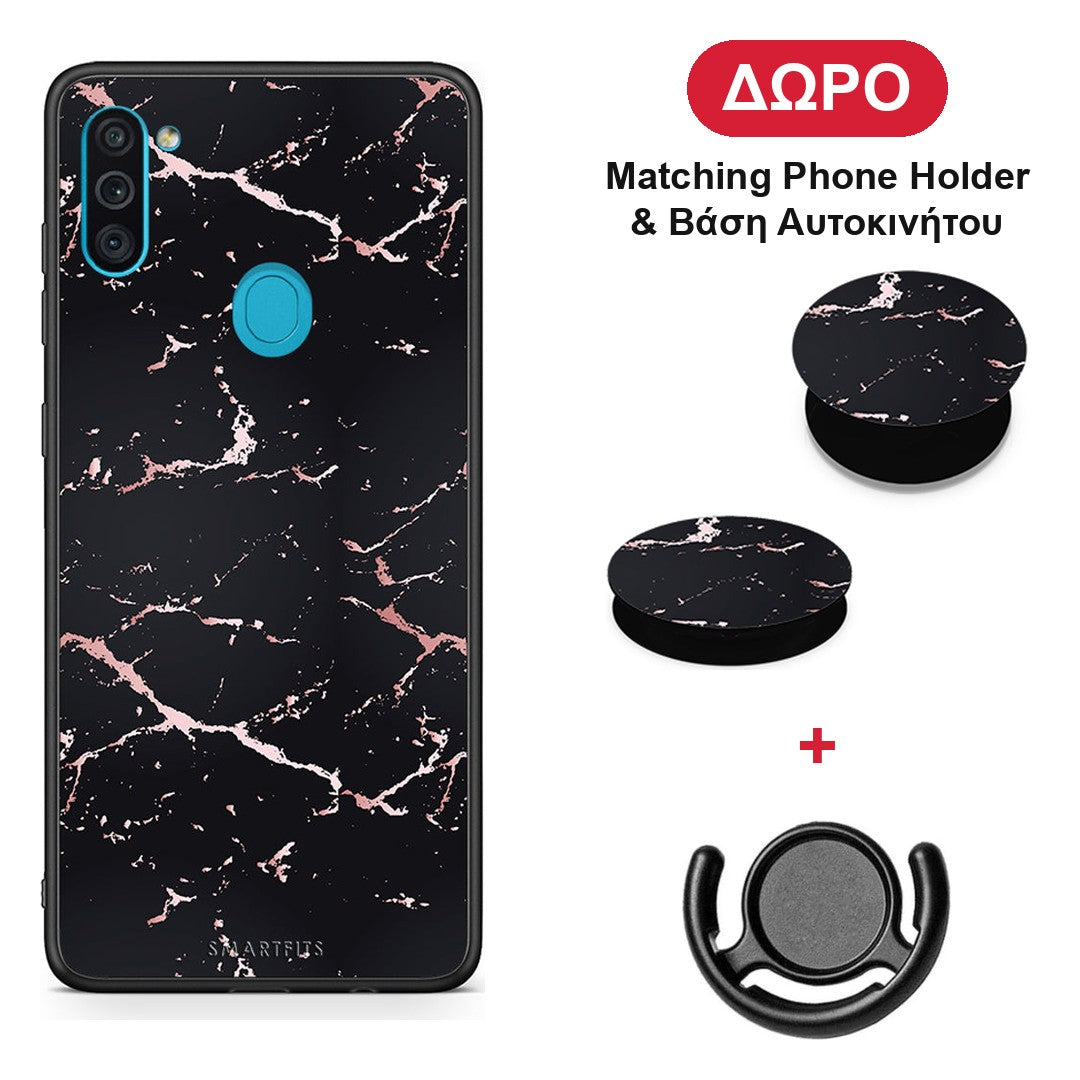 Marble Black Rosegold - Samsung Galaxy A11 / M11 θήκη + Δώρο Phone Holder & Βάση Αυτοκινήτου