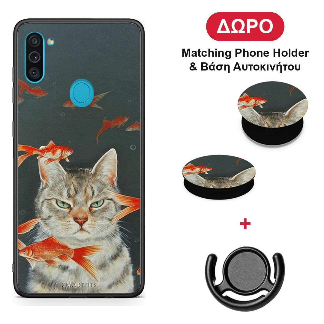 Cat Goldfish - Samsung Galaxy A11 / M11 θήκη + Δώρο Phone Holder & Βάση Αυτοκινήτου