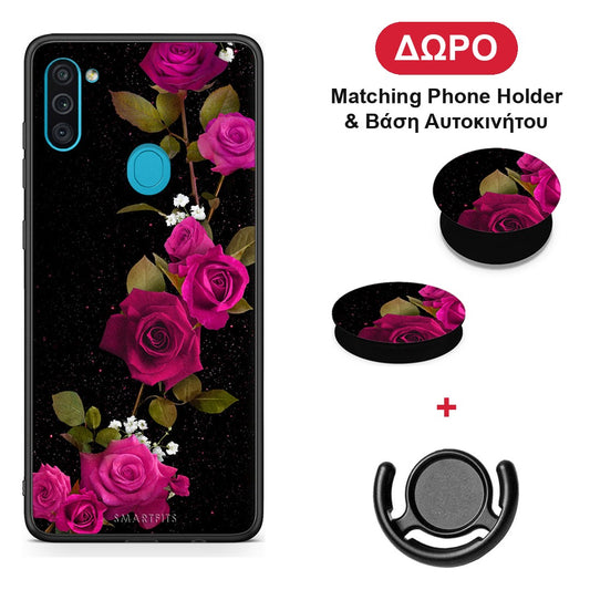 Flower Red Roses - Samsung Galaxy A11 / M11 θήκη + Δώρο Phone Holder & Βάση Αυτοκινήτου