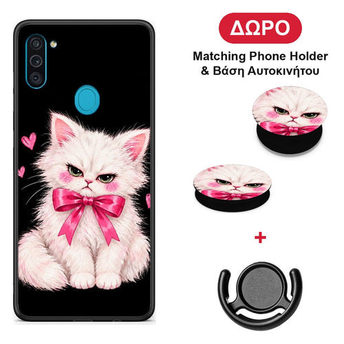Grumpy Party Kitten on Black - Samsung Galaxy A11 / M11 θήκη + Δώρο Phone Holder & Βάση Αυτοκινήτου