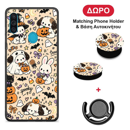 Halloween Puppies and Friends on Cream - Samsung Galaxy A11 / M11 θήκη + Δώρο Phone Holder & Βάση Αυτοκινήτου