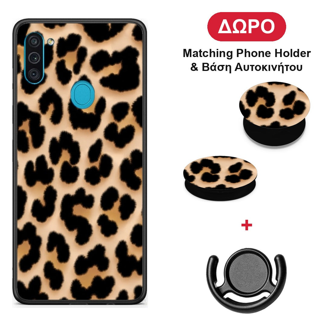 Leopard Print Tan Large - Samsung Galaxy A11 / M11 θήκη + Δώρο Phone Holder & Βάση Αυτοκινήτου