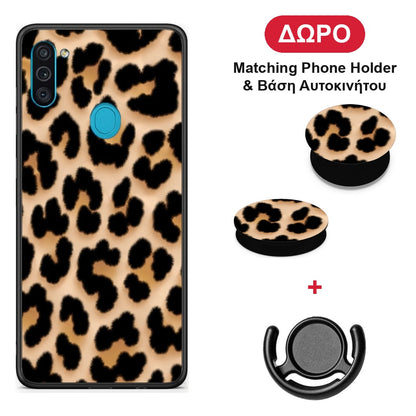 Leopard Print Tan Large - Samsung Galaxy A11 / M11 θήκη + Δώρο Phone Holder & Βάση Αυτοκινήτου