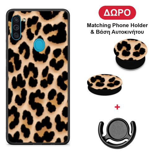 Leopard Print Tan Large - Samsung Galaxy A11 / M11 θήκη + Δώρο Phone Holder & Βάση Αυτοκινήτου