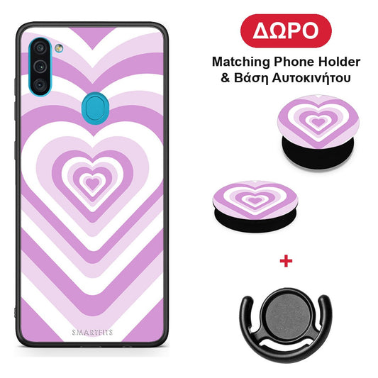 Lilac Hearts - Samsung Galaxy A11 / M11 θήκη + Δώρο Phone Holder & Βάση Αυτοκινήτου