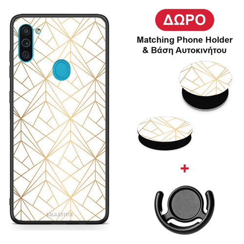 Geometric Luxury White - Samsung Galaxy A11 / M11 θήκη + Δώρο Phone Holder & Βάση Αυτοκινήτου