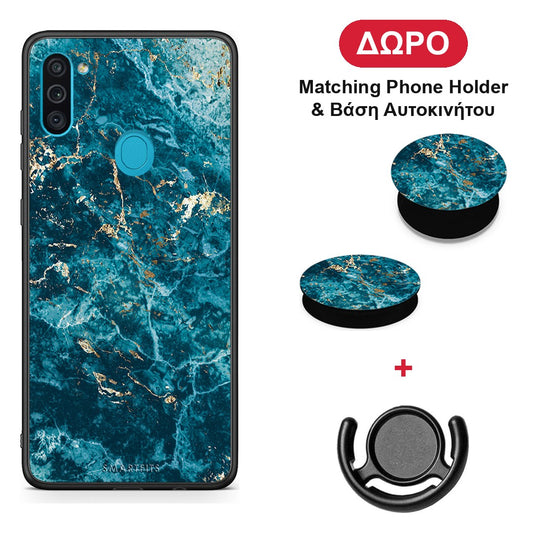 Marble Blue - Samsung Galaxy A11 / M11 θήκη + Δώρο Phone Holder & Βάση Αυτοκινήτου