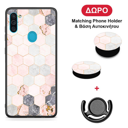 Marble Hexagon Pink - Samsung Galaxy A11 / M11 θήκη + Δώρο Phone Holder & Βάση Αυτοκινήτου