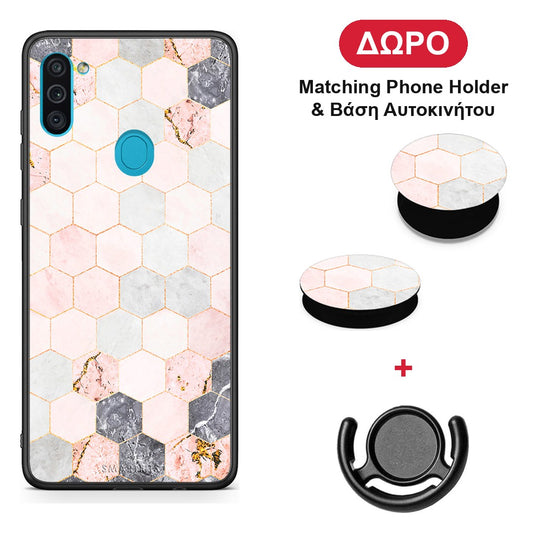 Marble Hexagon Pink - Samsung Galaxy A11 / M11 θήκη + Δώρο Phone Holder & Βάση Αυτοκινήτου