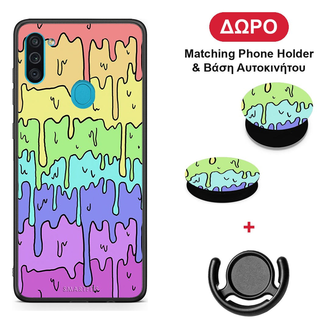 Melting Rainbow - Samsung Galaxy A11 / M11 θήκη + Δώρο Phone Holder & Βάση Αυτοκινήτου