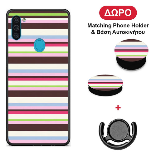 Multicolour Horizontal Stripes - Samsung Galaxy A11 / M11 θήκη + Δώρο Phone Holder & Βάση Αυτοκινήτου