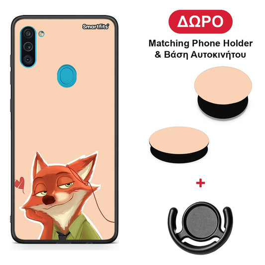 Nick Wilde And Judy Hopps Love 1 - Samsung Galaxy A11 / M11 θήκη + Δώρο Phone Holder & Βάση Αυτοκινήτου