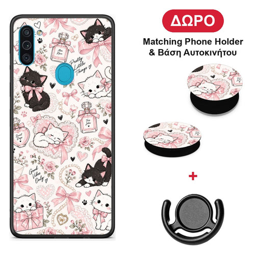 Pink Bows and Kittens Collage - Samsung Galaxy A11 / M11 θήκη + Δώρο Phone Holder & Βάση Αυτοκινήτου