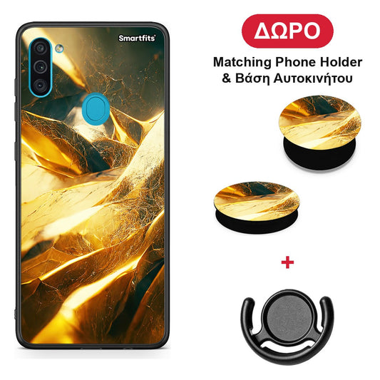Real Gold - Samsung Galaxy A11 / M11 θήκη + Δώρο Phone Holder & Βάση Αυτοκινήτου
