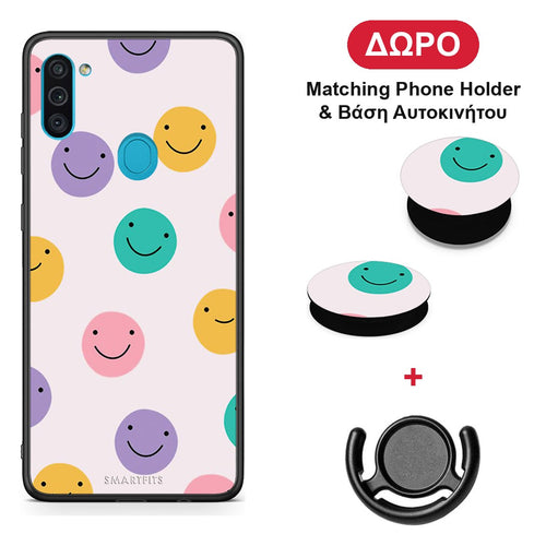 Smiley Faces - Samsung Galaxy A11 / M11 θήκη + Δώρο Phone Holder & Βάση Αυτοκινήτου