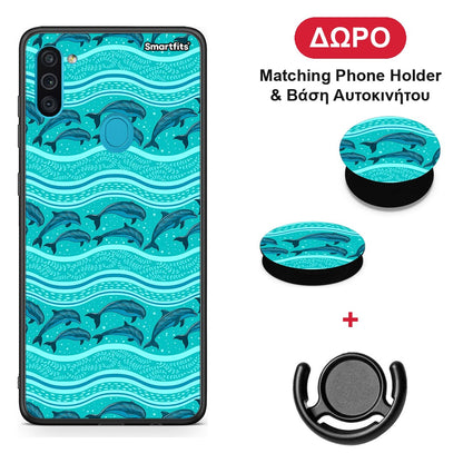 Swimming Dolphins - Samsung Galaxy A11 / M11 θήκη + Δώρο Phone Holder & Βάση Αυτοκινήτου