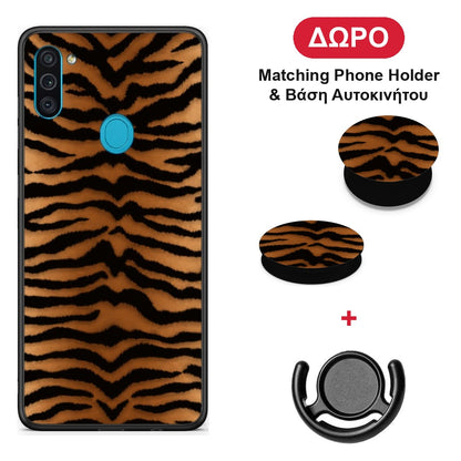 Tiger Print Orange and Black - Samsung Galaxy A11 / M11 θήκη + Δώρο Phone Holder & Βάση Αυτοκινήτου