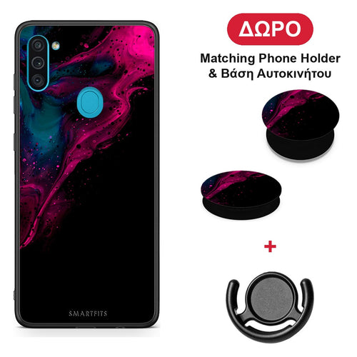 Watercolor Pink Black - Samsung Galaxy A11 / M11 θήκη + Δώρο Phone Holder & Βάση Αυτοκινήτου
