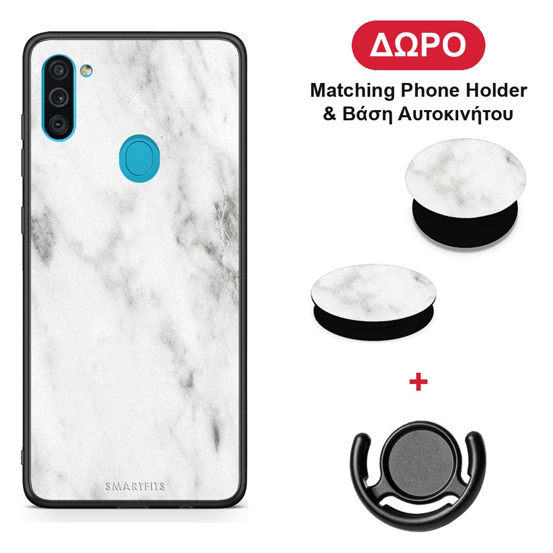 Marble White - Samsung Galaxy A11 / M11 θήκη + Δώρο Phone Holder & Βάση Αυτοκινήτου
